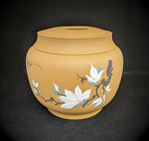 Jade Orchid Two Hole Handle Yixing Tea Caddy