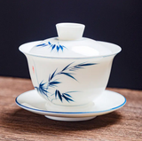 Gaiwans - Porcelain - Hand-Painted Blue Bamboo
