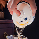 Gaiwans - Porcelain - Hand-Painted Blue Bamboo