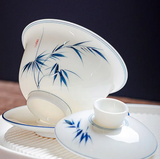 Gaiwans - Porcelain - Hand-Painted Blue Bamboo
