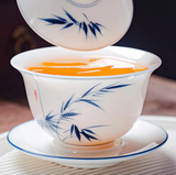 Gaiwans - Porcelain - Hand-Painted Blue Bamboo
