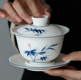 Gaiwans - Porcelain - Hand-Painted Blue Bamboo