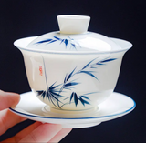Gaiwans - Porcelain - Hand-Painted Blue Bamboo