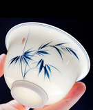 Gaiwans - Porcelain - Hand-Painted Blue Bamboo