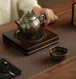 Teapots - Peacock-Glaze Gourd Teapot
